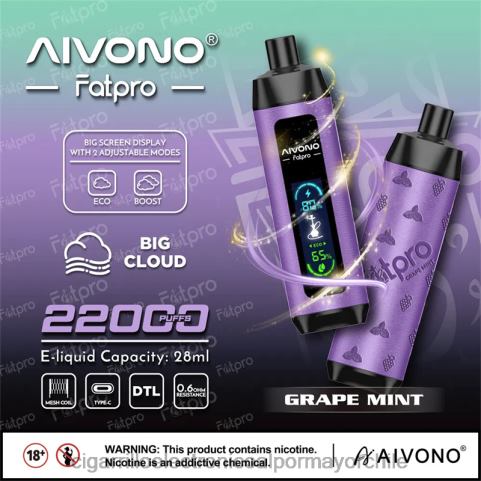 Aivono Fatpro 22000 menta de uva 4J88D2 - Cigarrillo Electrónico Sin Nicotina