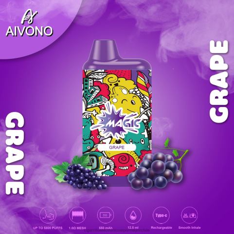 Aivono AIM MAGIC cigarrillo de caja de 5800 bocas uva 4J88D92 - Cigarrillo Electrónico Sin Nicotina