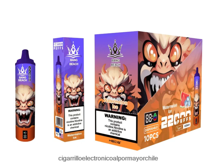 Bang Beach Pantalla inteligente de 22000 inhalaciones hielo de sandia J0LV2622 - Cigarrillo Electrónico Sin Nicotina