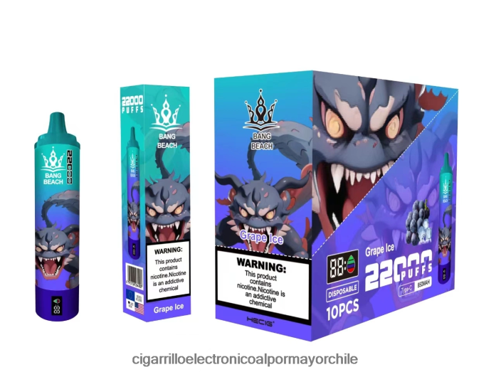 Bang Beach Pantalla inteligente de 22000 inhalaciones hielo de uva J0LV2619 - Cigarrillo Electrónico Precio Chile