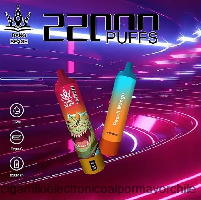 Bang Beach Pantalla inteligente de 22000 inhalaciones mango durazno J0LV2624 - Cigarrillo Electrónico Desechable